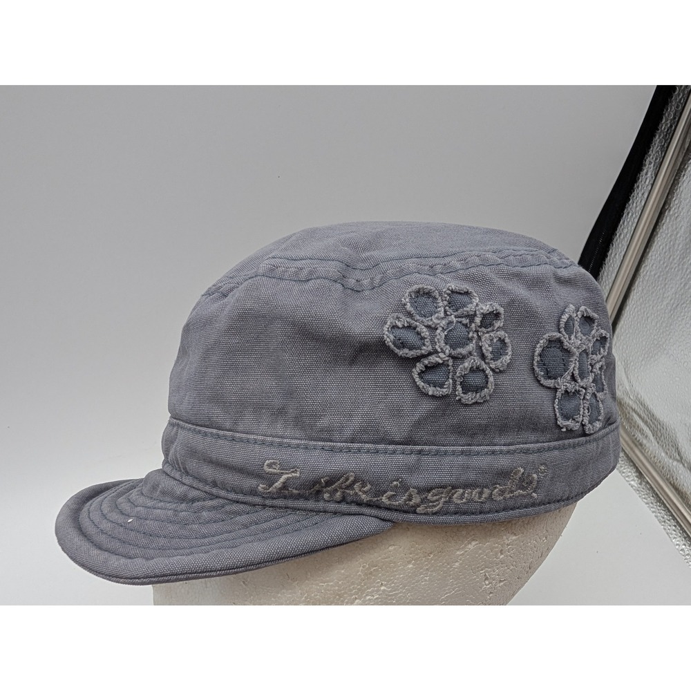 Life is Good Womens Cadet Hat Blue Gray Floral Embroidered Adjustable Cotton Cap